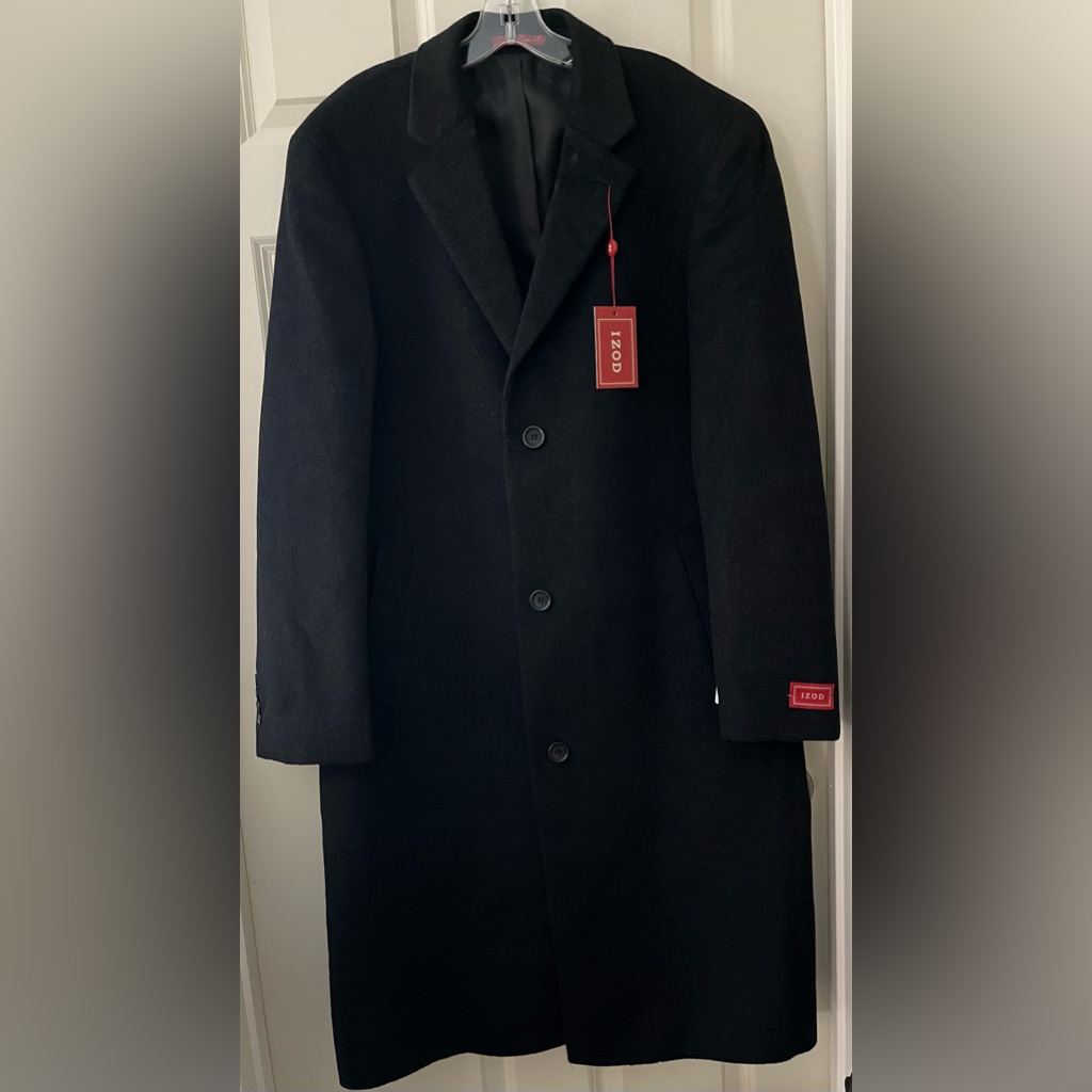 Nwt Men’s Izod Prospect Wool-Blend Topcoat Single-Breasted Knee-Length 42l